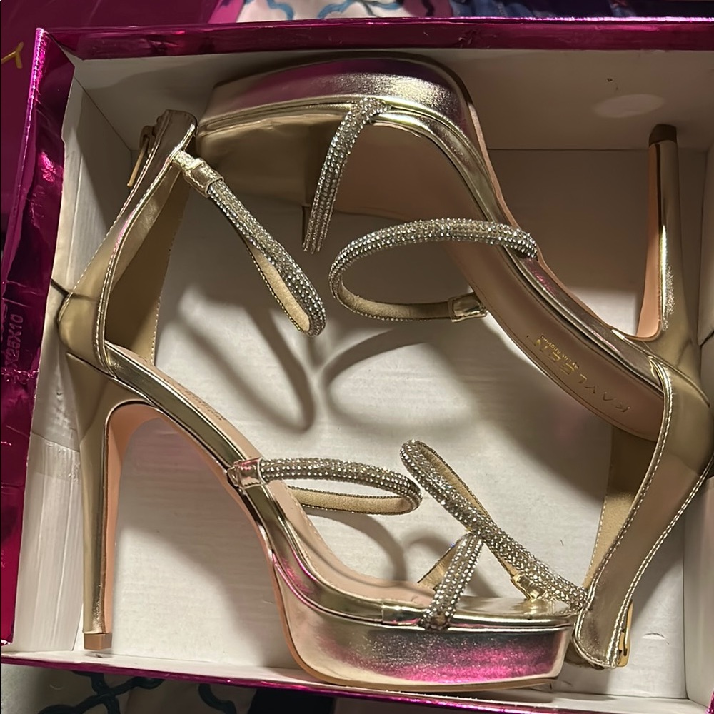 Elegant Gold Stiletto Heels with Rhinestone Straps